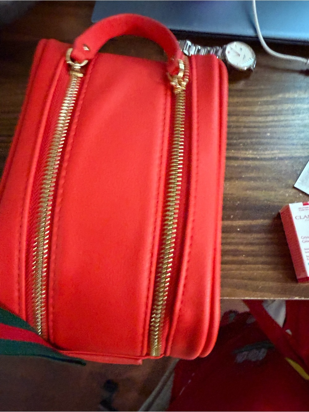 TRULY Red Cosmetic Case with Gold Zippers